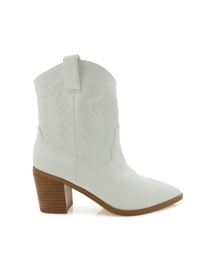 Nayli White Western Ankle Boots