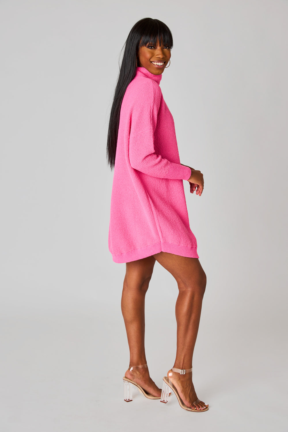 Pink Waffle Knit Turtleneck Sweater Dress – Confetti Boutique
