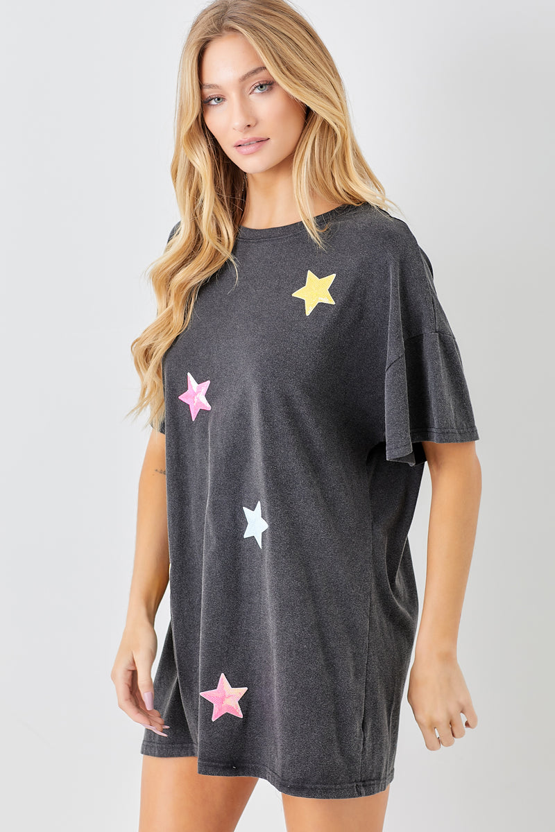 Shining Star T-Shirt Dress - Black
