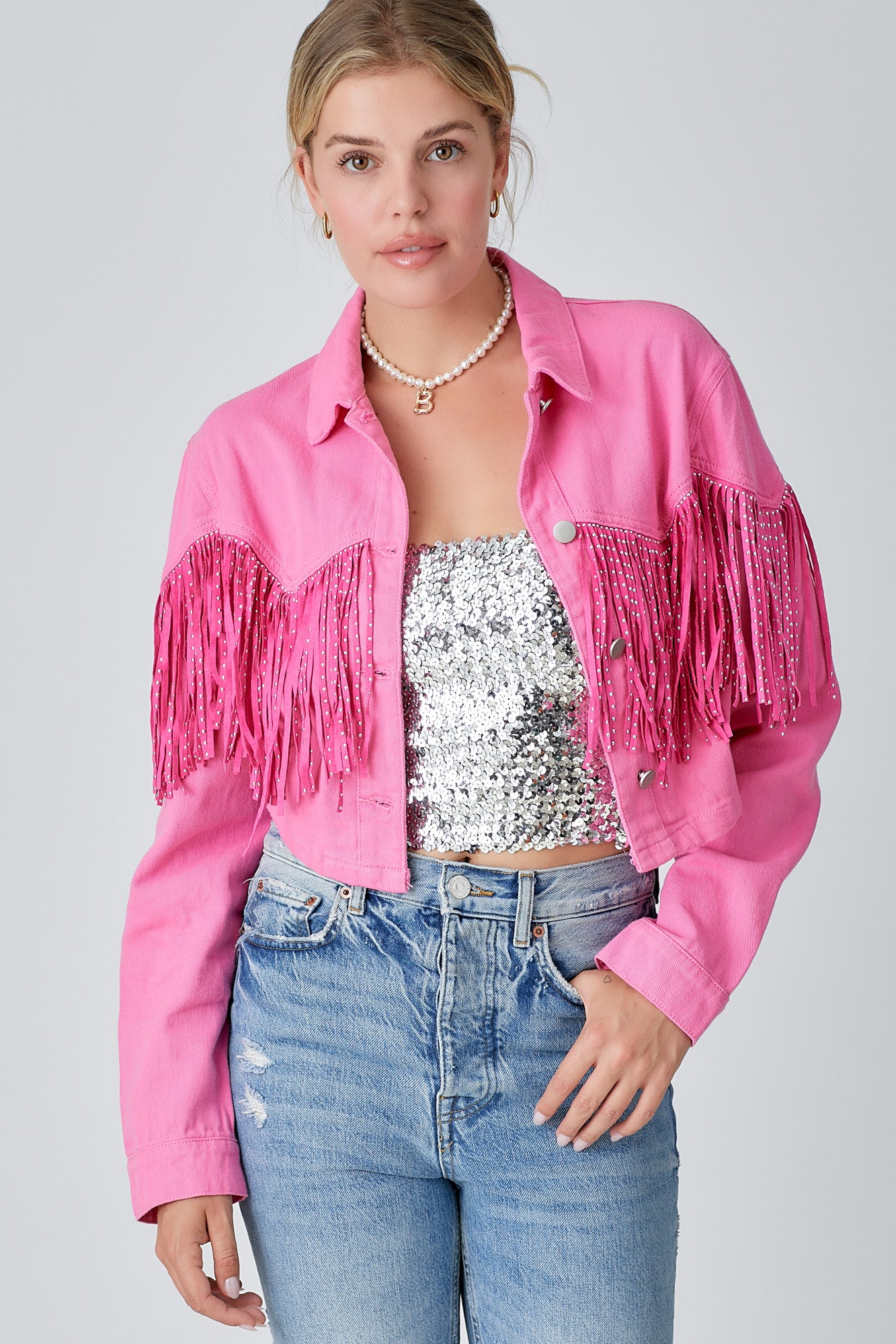 Fuchsia denim jacket best sale