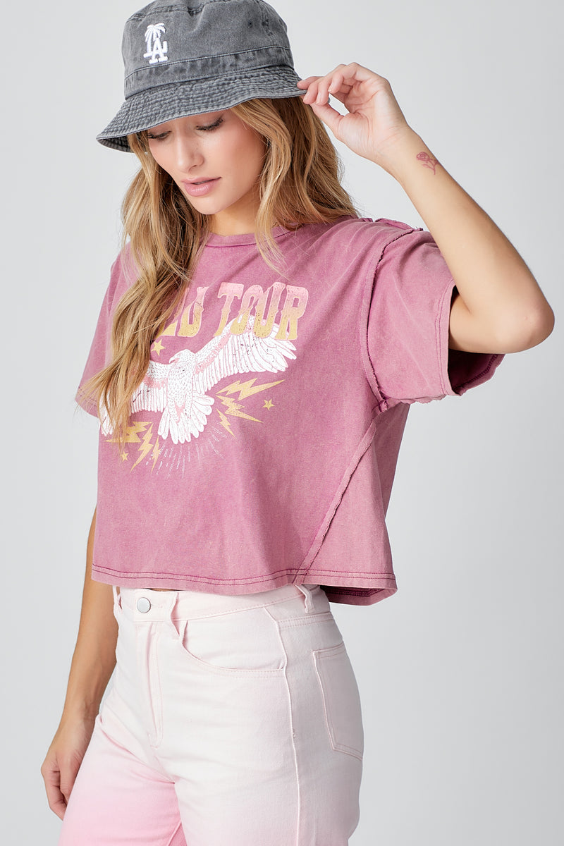 "World Tour" Cropped Tee - Orchid