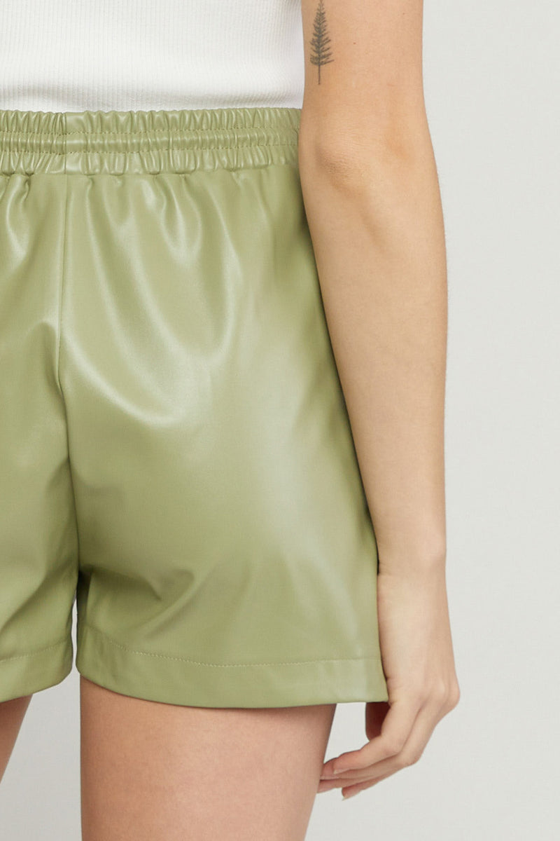 Hot Ticket Faux Leather Shorts - Lt Olive
