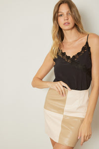 Off The Record Skirt - Tan/Ivory