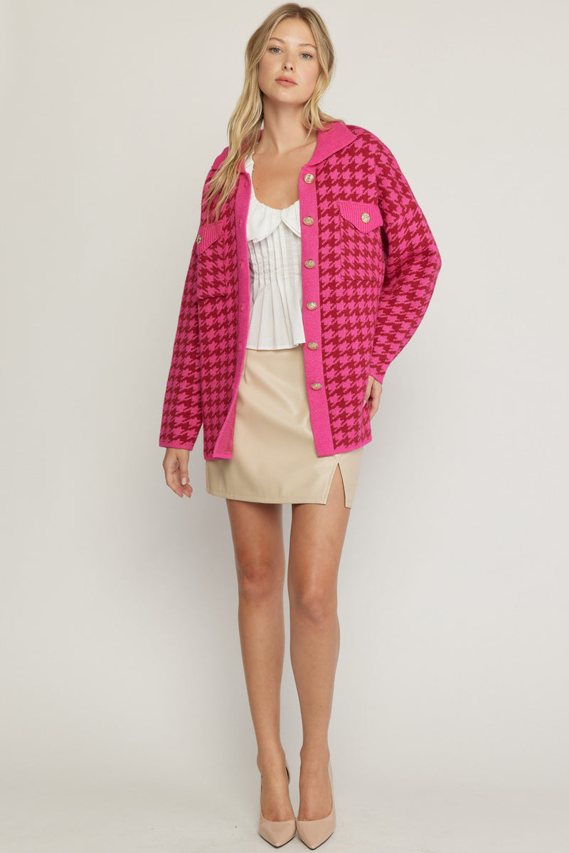 Breaking News Cardigan - Fuchsia