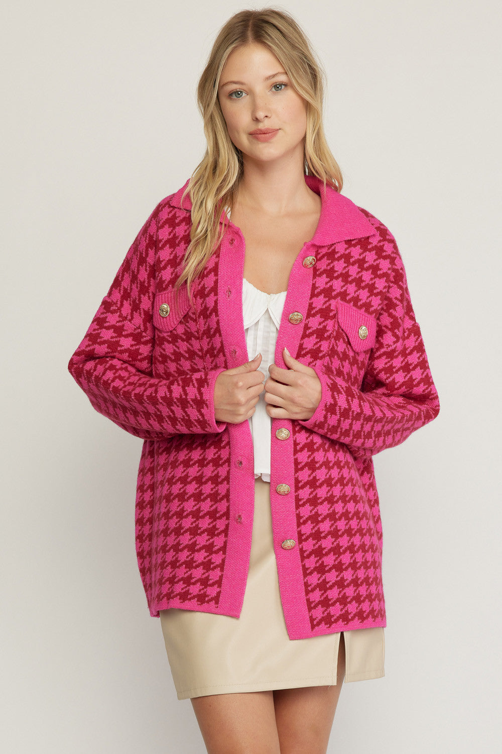 Breaking News Cardigan - Fuchsia