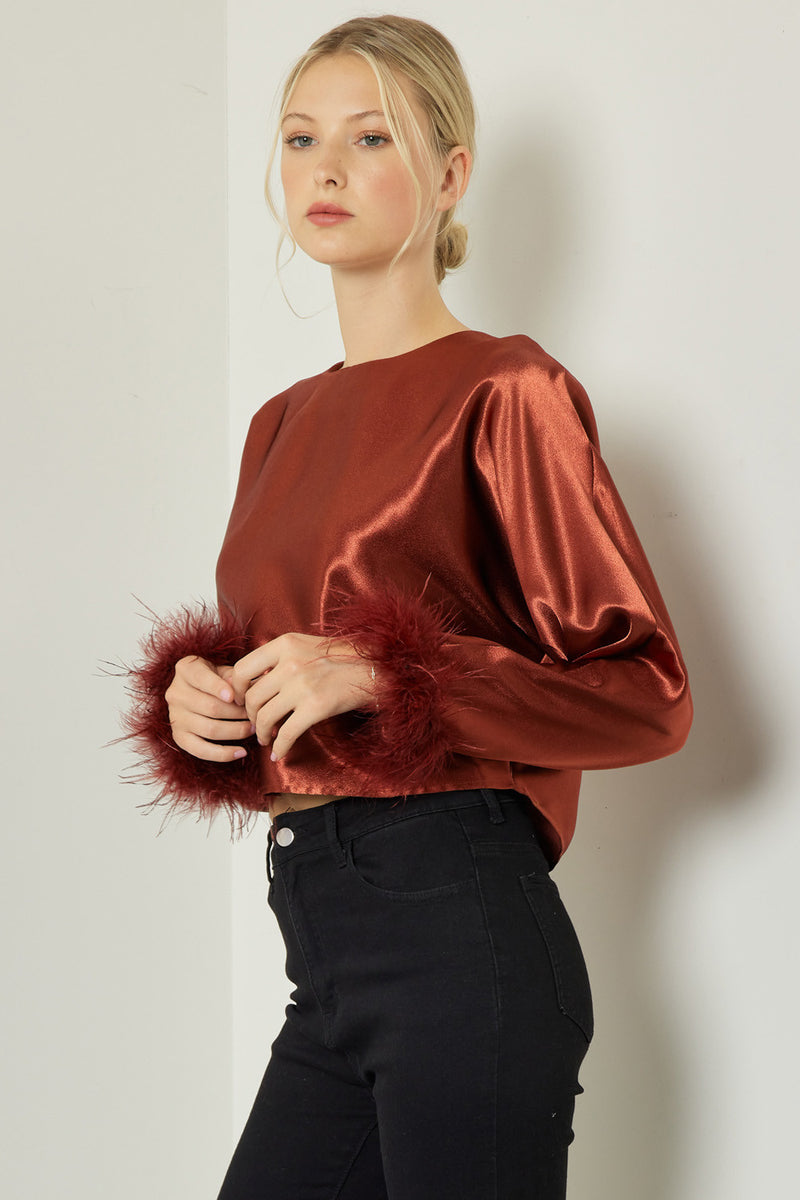 Ruffle Your Feathers Top - Brown
