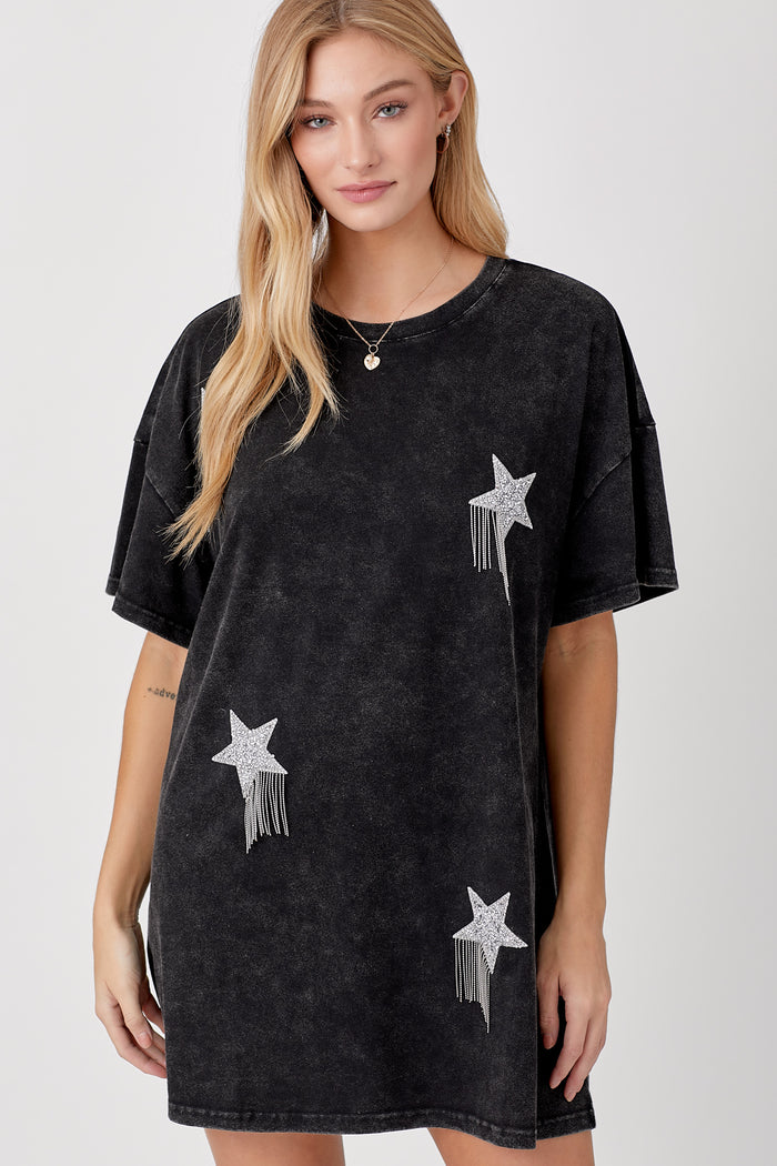 Shooting Star T-Shirt Dress - Black